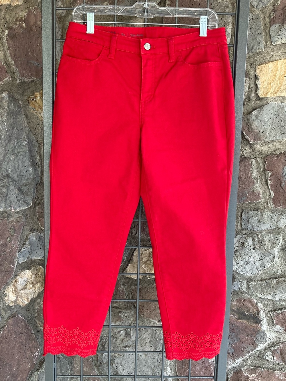 Talbots Flawless Slim Ankle Capri Jeans with Scalloped Eyelet Hem Size 8P